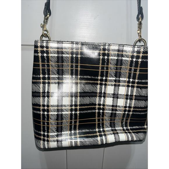New Patricia Nash Leather Black White Plaid Crossbody Shoulder Bag - Picture 3 of 10